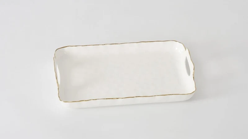 Pampa Bay Rectangular Tray with Handles, White With Gold Trim
