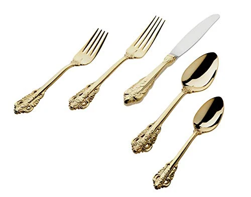 Godinger Flatware Silverware Set 18/10 20th Century Baroque - Gold - 20 Pc Service for 4