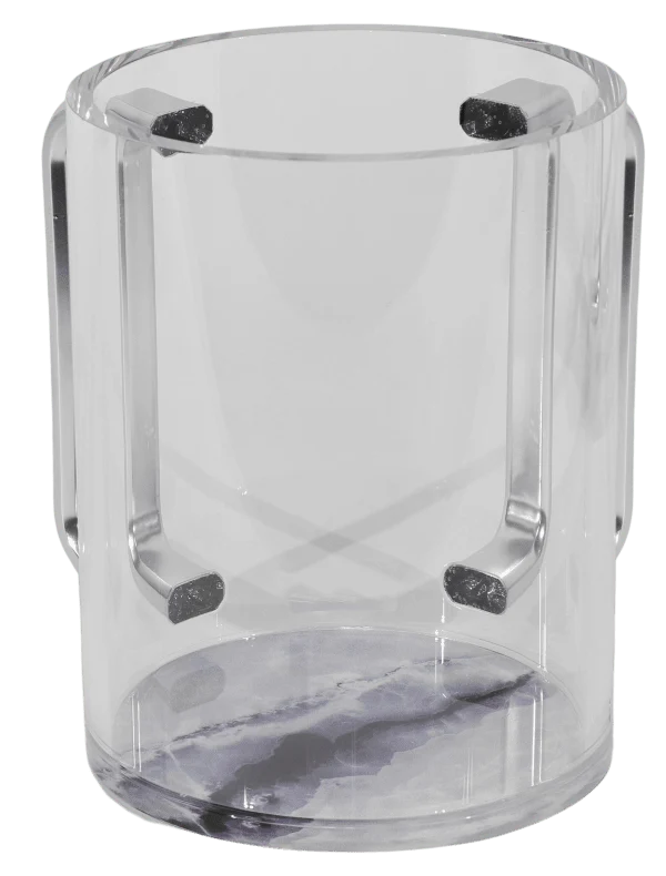 A&M Judaica Clear Acrylic Washing Cup, Black and White Marble Base Design, Silver Handles