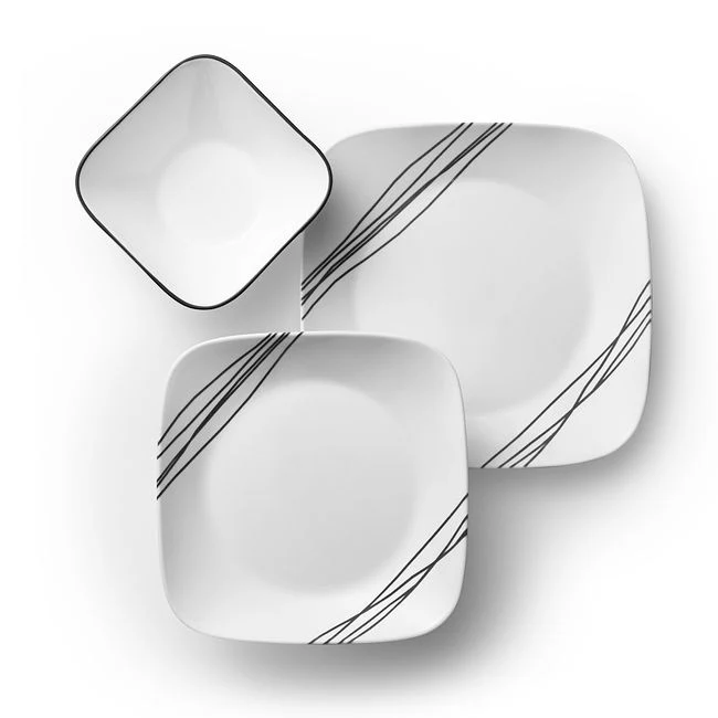 Corelle Vitrelle Square Simple Sketch 12 Piece Dinnerware Set, Service for 4