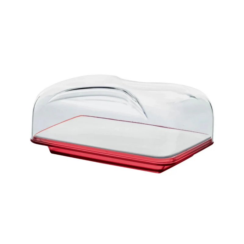 Cloche à fromage rectangle avec plateau transparent rouge