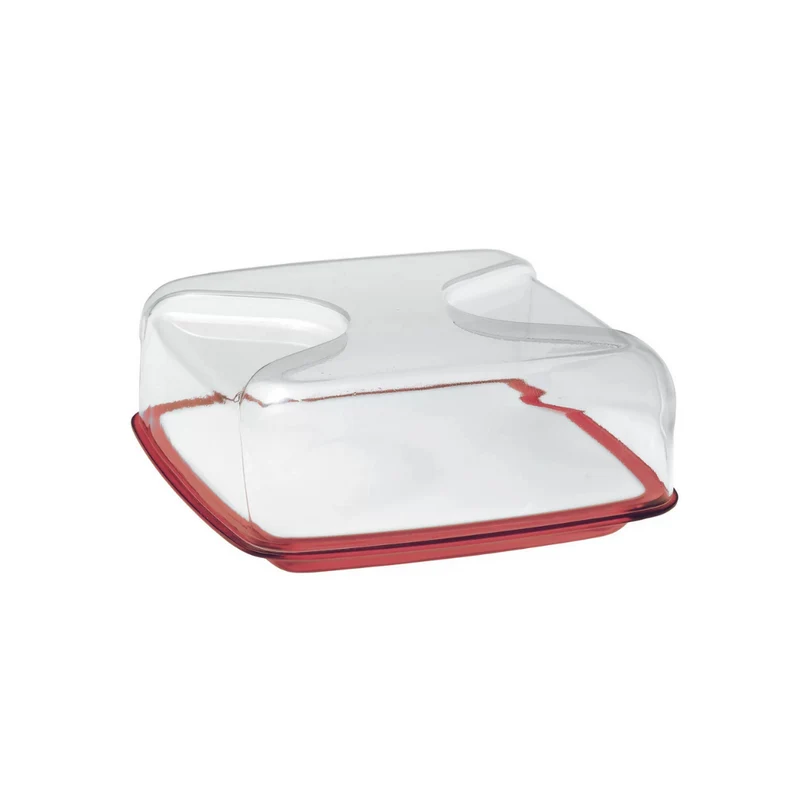 Cloche à fromage carrée avec plateau transparent rouge