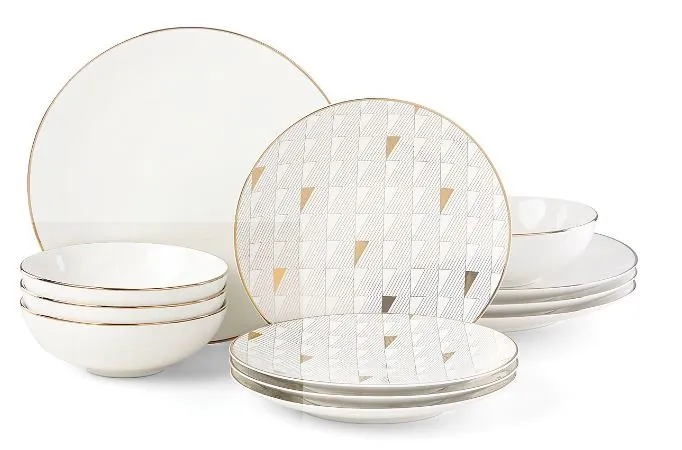 Lenox Trianna Geometric White Porcelain Fine Dinnerware Set, Service for 4