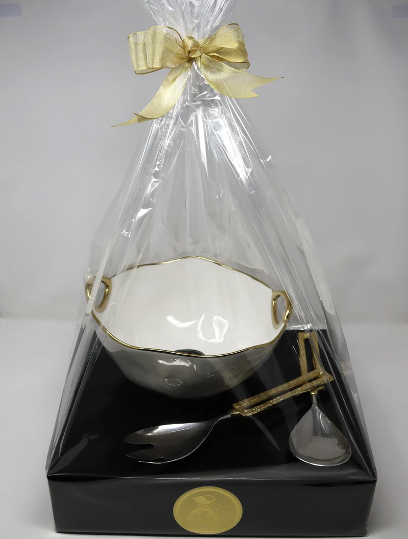 Vort Gift - Gold Handled Salad Bowl with Servers