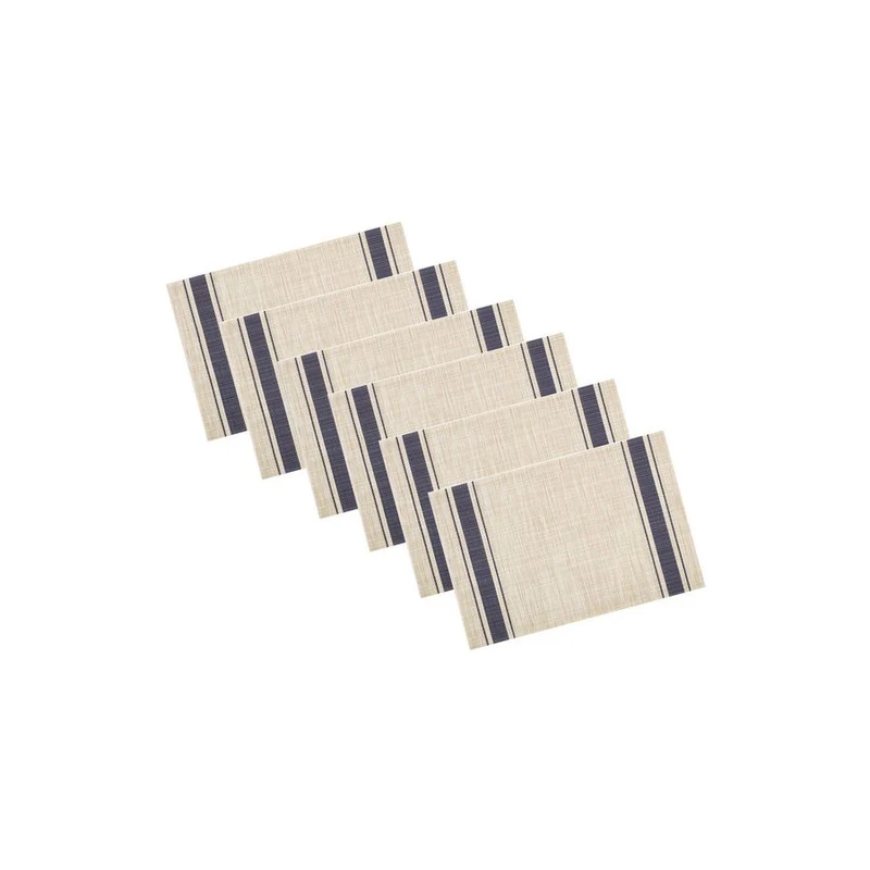 Kraftware The EveryTable Collection Four Corners Rectangular Placemat, 18" x 12", Linen & Navy Stripe Woven