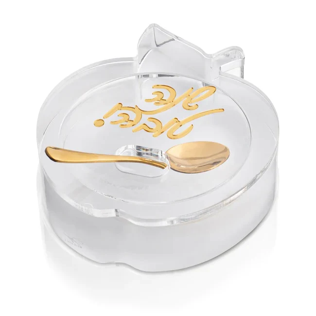 Waterdale Clear Lucite Die-Cut Apple Shape, Honey Dish, White & Gold