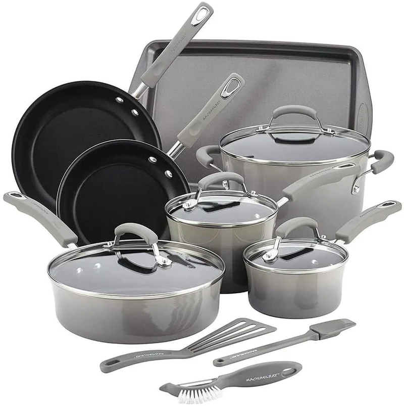 Rachael Ray 14 Piece Hard Enamel Nonstick Cookware Set - Assorted Colors