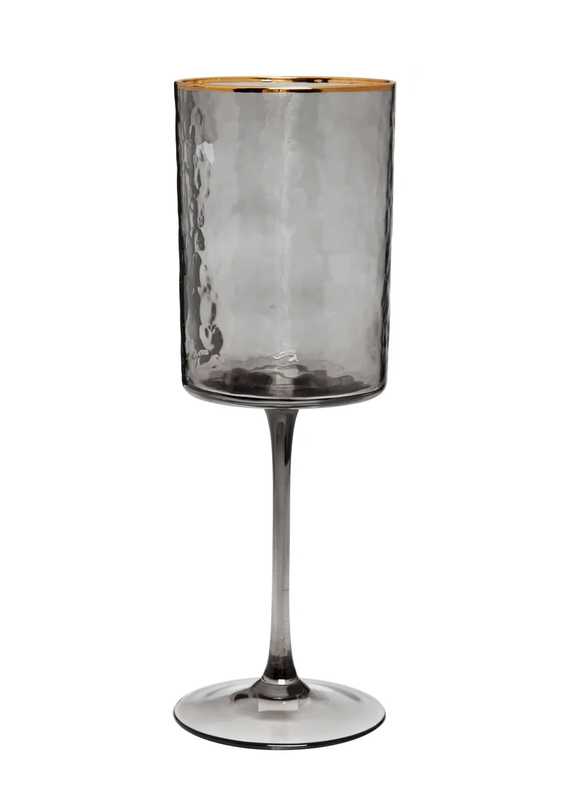 Classic Touch Black Smoked Square Shaped Water Glasses With Gold Rim, Set of 6