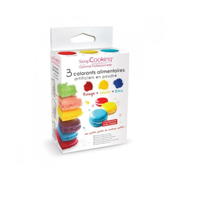 Kit 3 colorants alimentaire en poudre jaune rouge bleu
