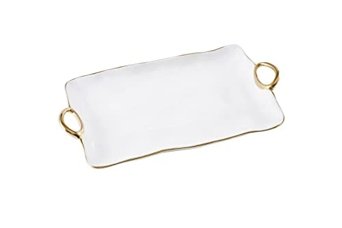Pampa Bay Titanium-Plated Porcelain Golden Handles Large Platter, 17.5 x 9.5 x 1.75in