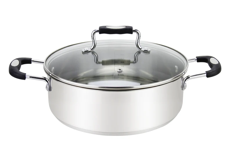 Millvado Urban 12.6Qt Stainless Steel Low Casserole With Glass Lid Silicone Handles, Black