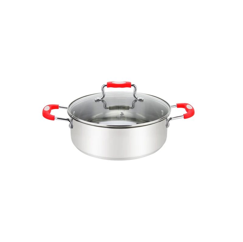 Millvado Urban Stainless Steel 3.5Qt Low Casserole Fish Pot With Glass Lid Silicone Handles - Assorted Colors