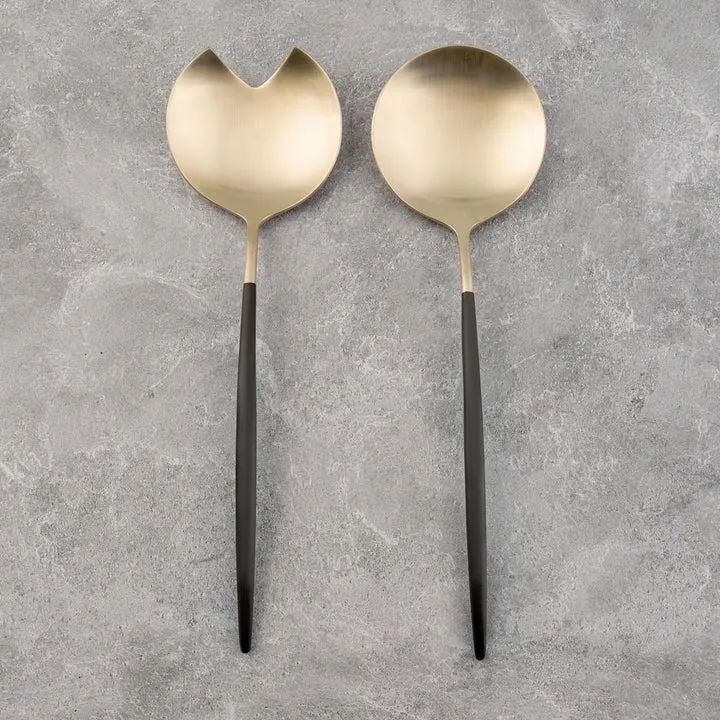 Cambridge Gaze Two-Tone Satin, 2Pc Serve Set, Champagne Gold & Black Handle