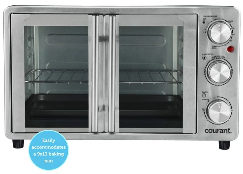Courant TO-2540STK, French Door, Convection Toaster Oven & Broiler, Accommodates a 9 x13, Convection Bake Fan, 60-Minute Timer Automatically Shuts Off, 18.5” x 13.37” x 11.3”