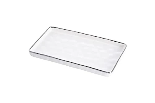 Pampa Bay Porcelain Bianca Rectangular Tray, White and Silver