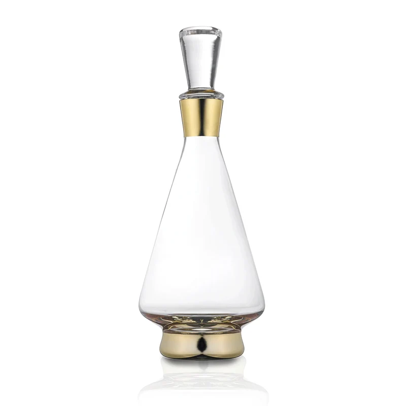Waterdale Modern Wine Decanter 15", Gold Accents With Luxury Glass