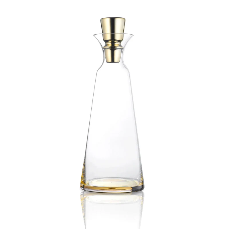 Waterdale Tall Wine Decanter 13" , Gold Glass Cover & Gold Tinted Base