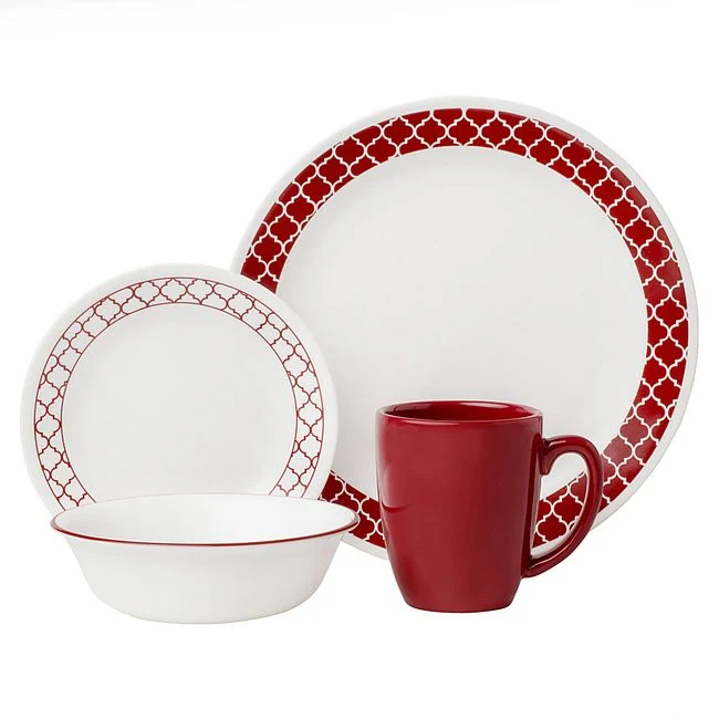 Corelle Crimson Trellis 16pc Dinnerware Set, Service For 4