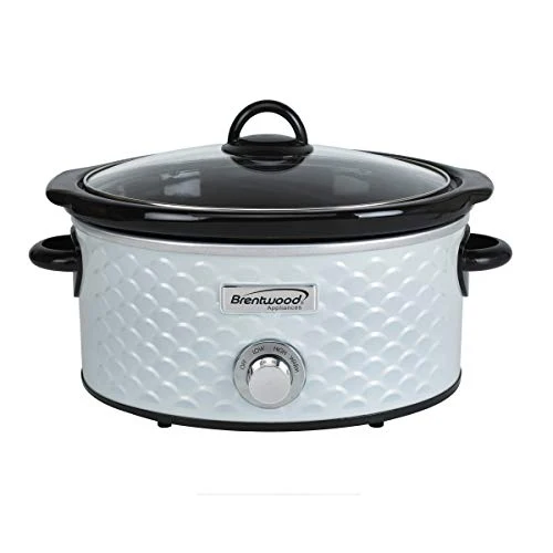 Brentwood SC-140W Slow Cooker Scallop Pattern, 4.5 Quart, White 3 Heat Settings, Removable Ceramic Pot CROCKPOT