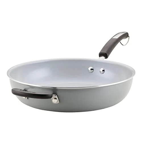 Farberware EcoAdvantage Ceramic Nonstick Deep Frying Pan/Skillet with Helper Handle, 12.5 Inch, Gray