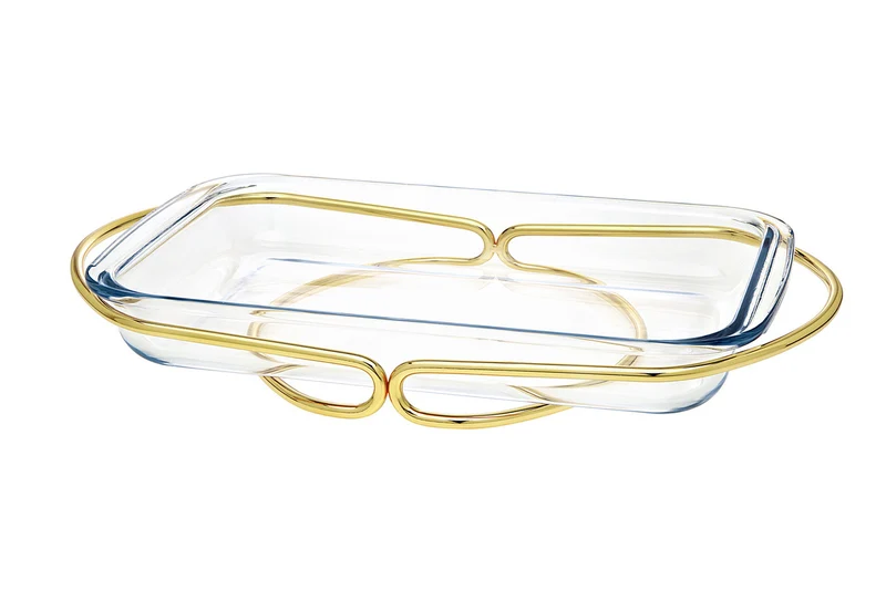 Godinger Infinity Glass Rectangular Oven to Table Baker with Serving Stand - Assorted Colors
