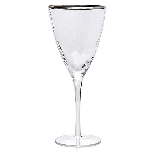 Qualia Mirage Stemmed Pebbled Wine Glass with Plantinum Rim, Set of 4