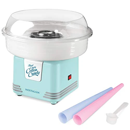 Nostalgia PCM425AQ Retro Hard and Sugar Free Countertop Cotton Candy Maker, Includes 2 Reusable Cones And Scoop – Aqua