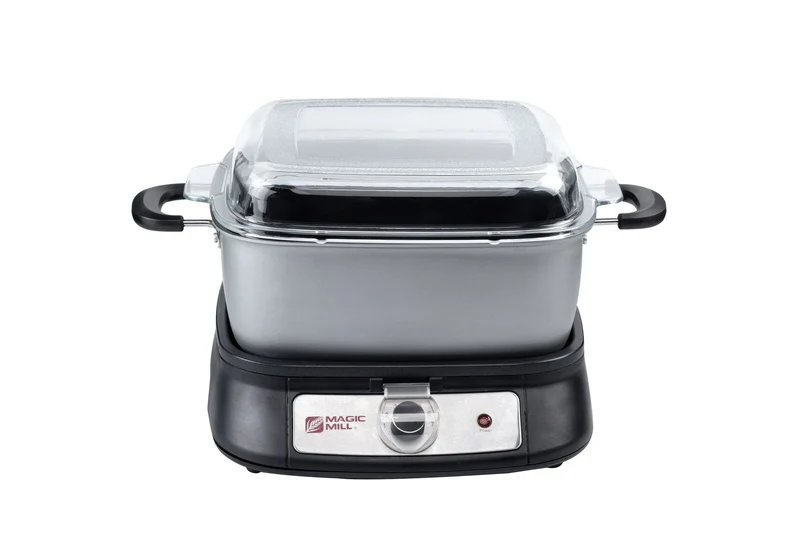 MAGIC MILL Deluxe 10 QT Slow Cooker Crock Pot Flat Glass Cover with Cool Touch Handles, 7 Heat Settings