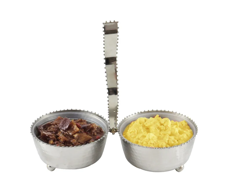 Classic Touch 2 Small Container Bowls with Beaded Border, Silver/Nickel