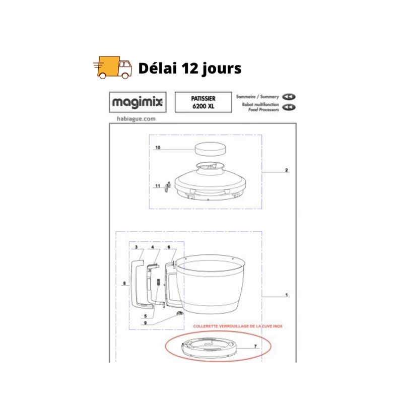 Collerette verrouillage pour robot Magimix pâtissier 6200 XL