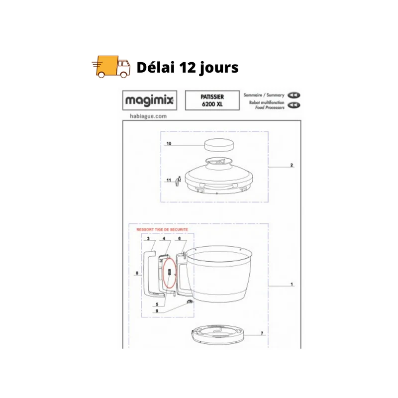Ressort tige de sécurité robot Magimix pâtissier 6200 XL