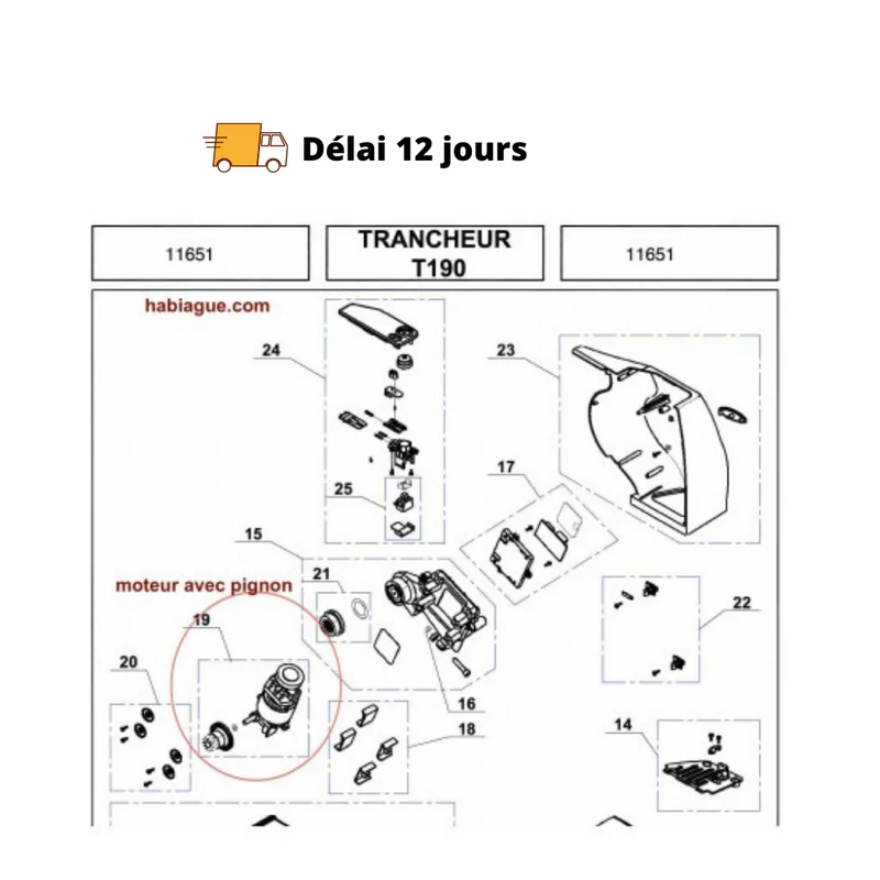 Moteur et pignon pour trancheuse T190 Magimix 11651