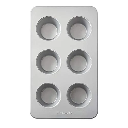 KitchenAid Nonstick Aluminized Steel Mega Muffin Pan, 6-Cup, Silver
