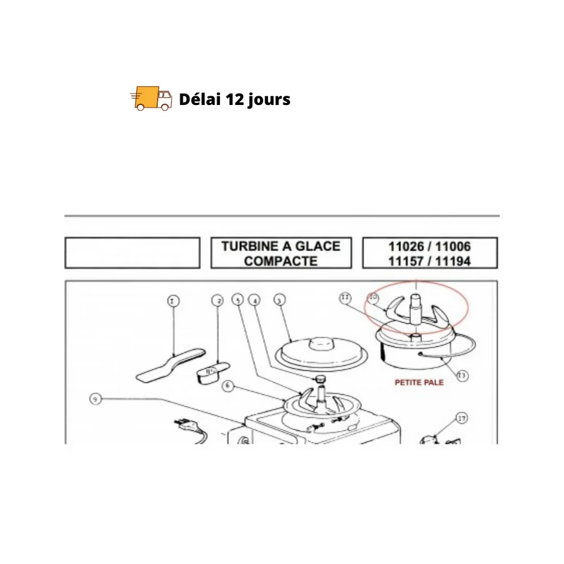 Petite pale pour cuve amovible turbine à glace Magimix
