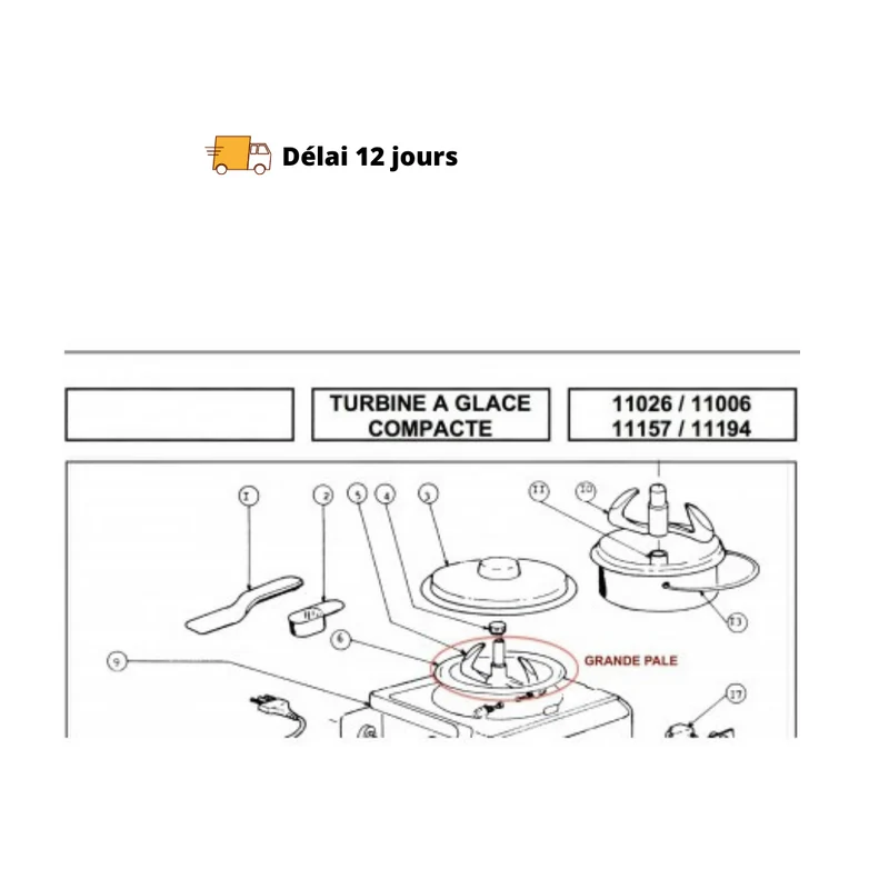 Grande pale pour cuve fixe turbine à glace Magimix