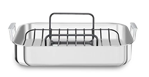 KitchenAid KitchenAid KC1T16RP 16" Tri-Ply Stainless Steel Roaster with Rack - Brushed Exterior and Polished Interior, Brushed Steel