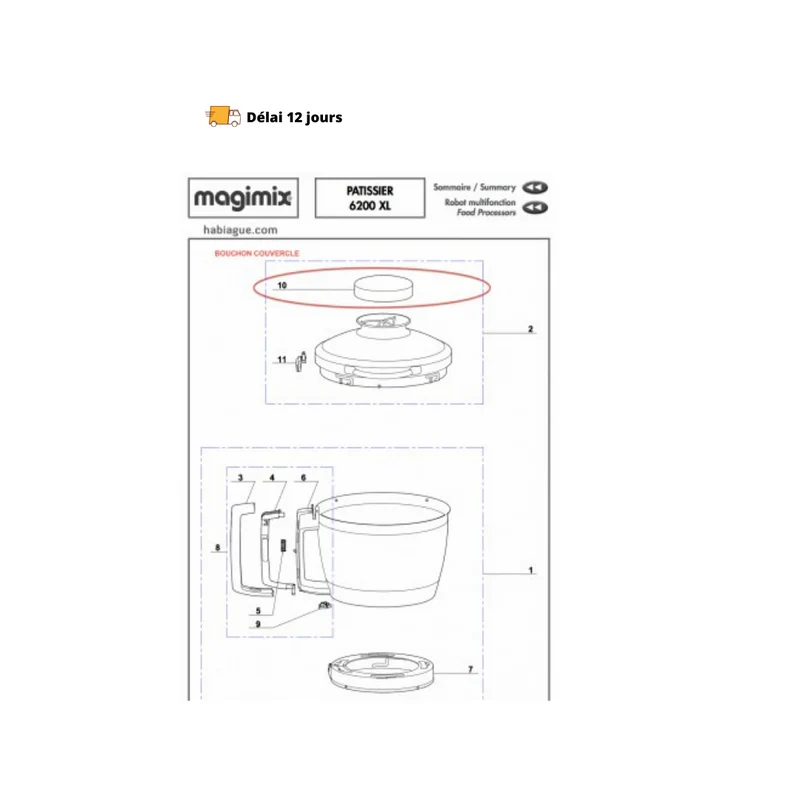 Bouchon couvercle Robot pâtissier Magimix 6200 XL