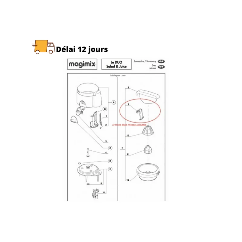 Attache bras couvrant presse agrumes Duo salad & juice