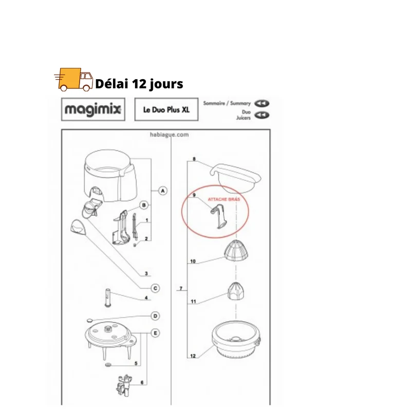 Attache bras couvrant presse agrumes pour Duo Plus XL Magimix