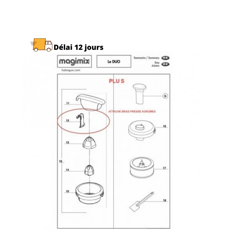 Attache bras couvrant presse agrumes pour Duo Plus Magimix
