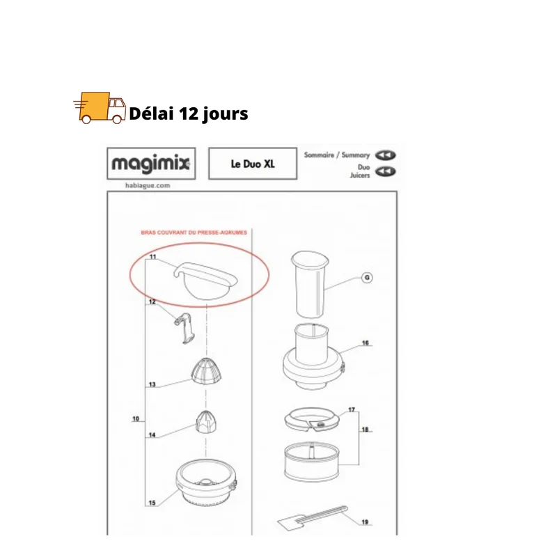 Bras couvrant du presse agrumes pour Duo XL Magimix
