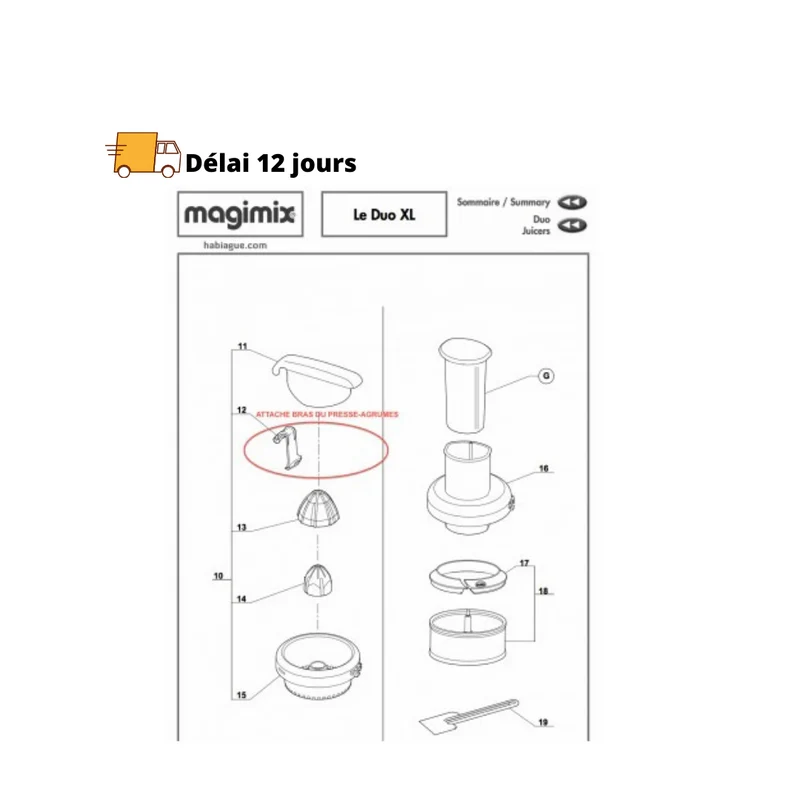 Attache bras couvrant presse agrumes pour Duo XL Magimix