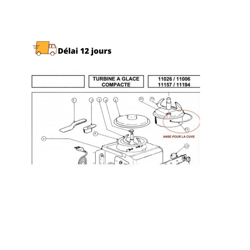 Anse pour cuve amovible turbine à glace