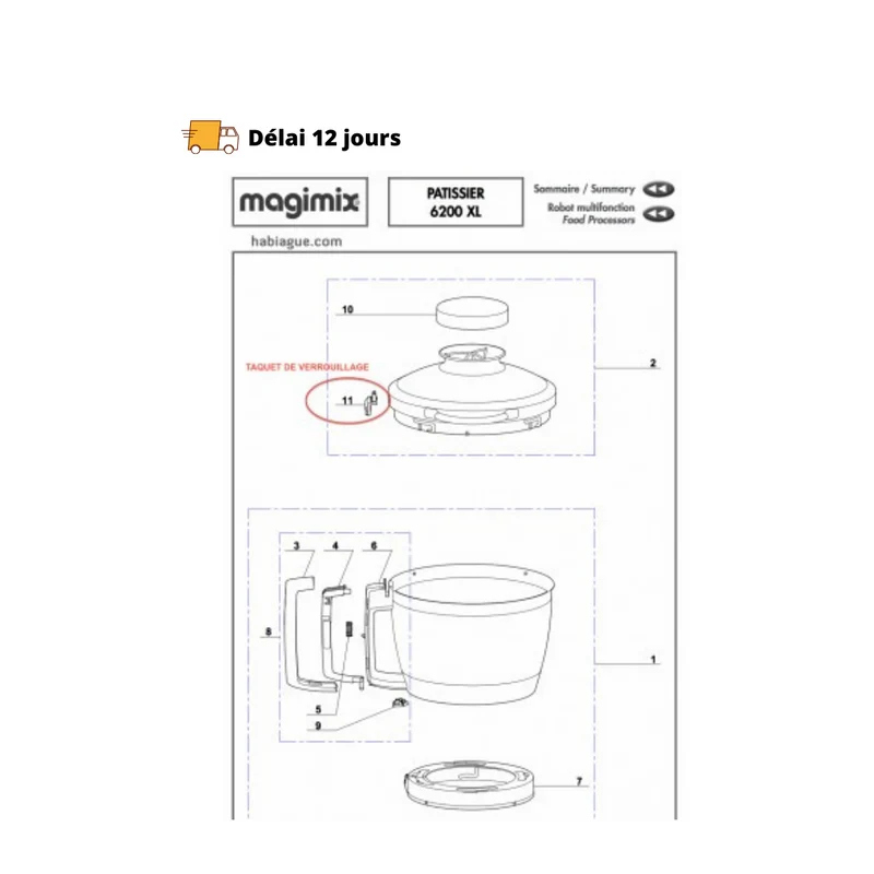 Taquet de verrouillage pour robot Magimix pâtissier 6200 XL