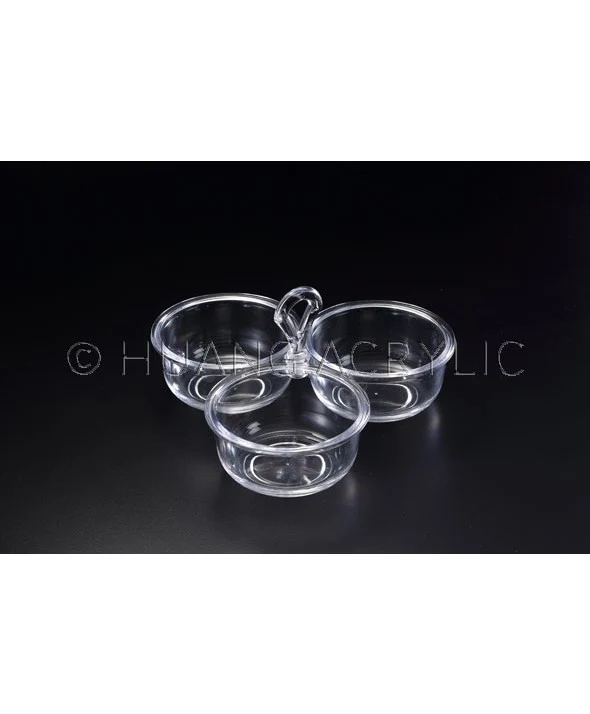 Huang Acrylic 3 Bowl Condiment Caddy with Handle (9.5" x 9.5" x 4.75")