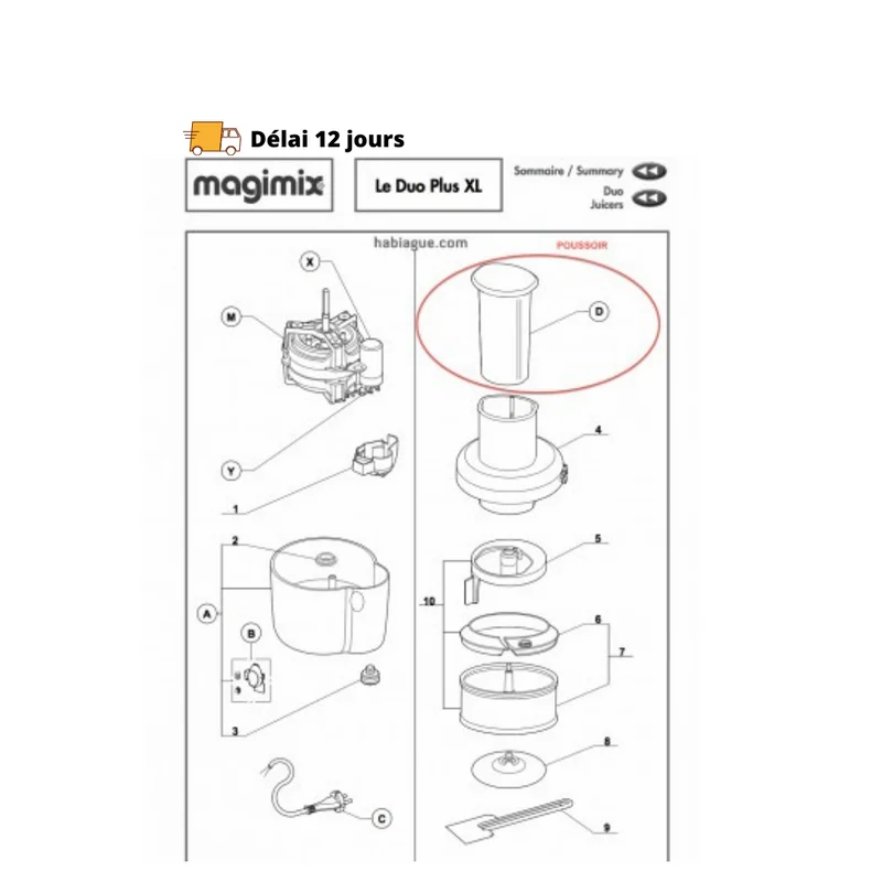 Poussoir chromé brillant pour Duo Plus XL Magimix