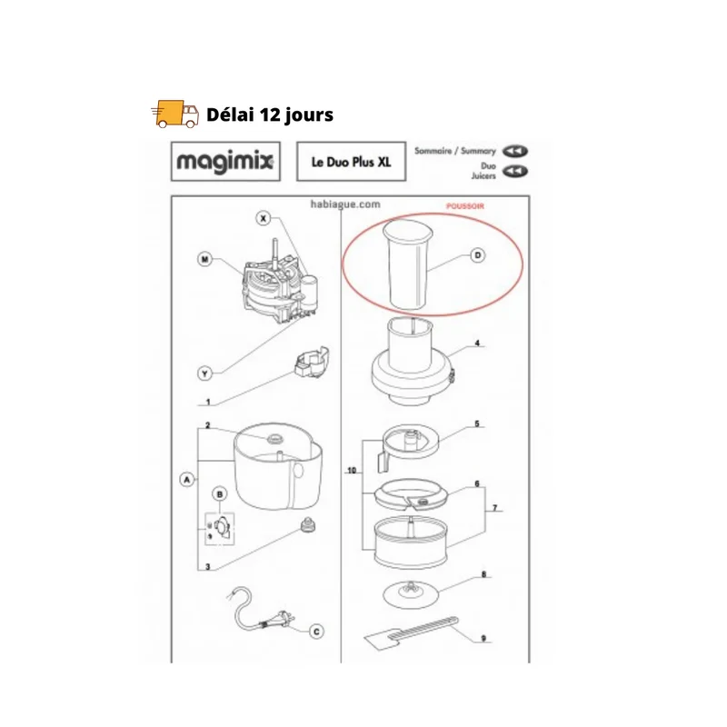 Poussoir chromé mat pour Duo Plus XL Magimix