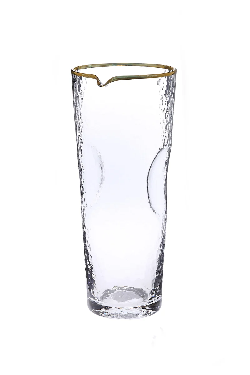 Classic Touch Pebble Glass Water Pitcher with Gold Rim