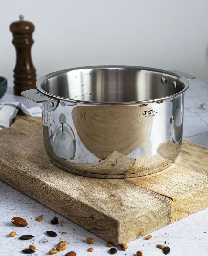 Serie de 3 casseroles Casteline inox amovibles + poignée inox – Cristel
