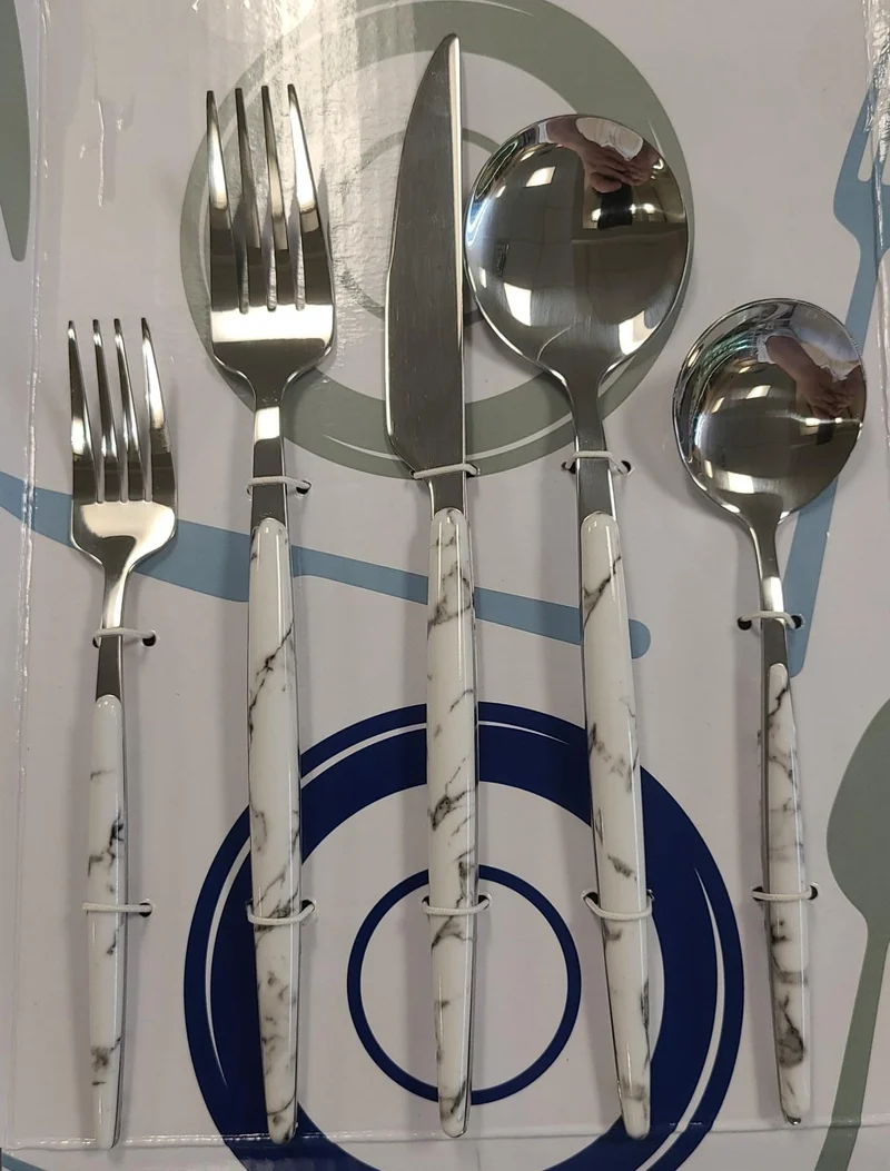 Prestige Osaka Marbleized White 20 Piece Flatware Set, Service for 4